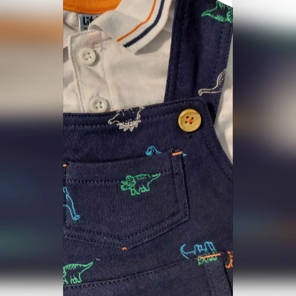 NWT Navy Dinosaur Print Overall Short Set ~sz 6 Mos